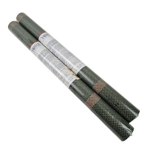 York Other - York HC1142 R-01 Wallpaper Textured Green Brown Woven Look Vintage USA 2 Rolls